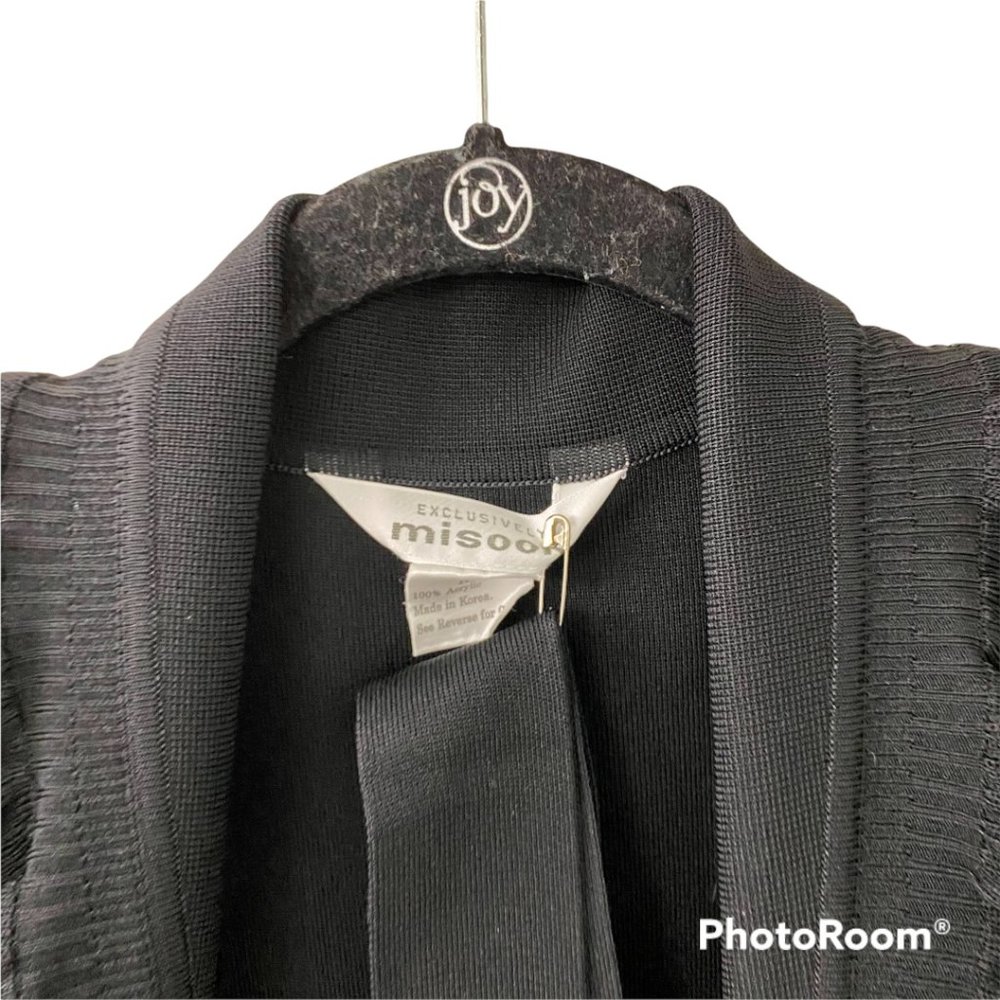 Misook Black Ruffle Waterfall Long-Lined Open Front Cardigan Duster with Belt M - Picture 2 of 4